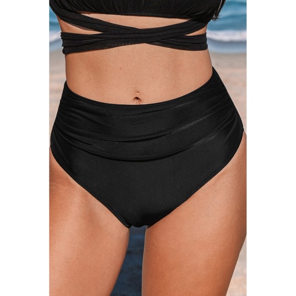 Cupshe Other - Cupshe Womens High Waisted Ruched Bikini Bottom Black Swim Brief CAA12B4D115AA